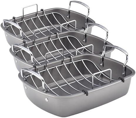 Circulon Nonstick Roasting Pan/Roaster with Rack - 17 Inch x 13 Inch,Gray,(Pack of 3)