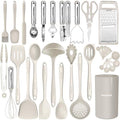 Kitchen Utensils Set - 446°F Heat Resistant Silicone Cooking Utensils Set-Kitchen Tools and Gadgets for Cooking Nonstick Cookware with Tongs,Turner,Spatula,Spoon,Brush,Peeler,Grater,Scissors (Khaki)