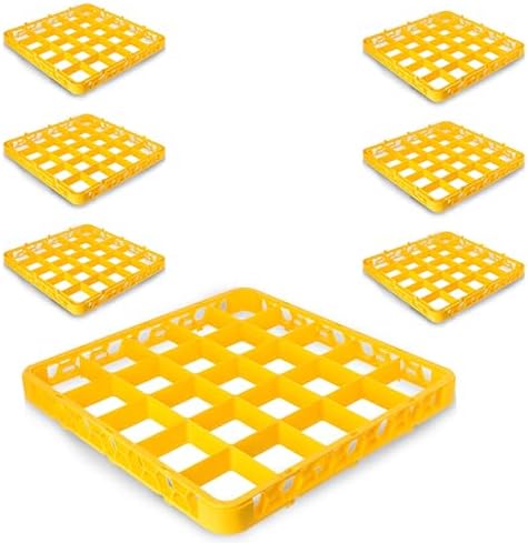 Carlisle FoodService Products OptiClean 25 Compartment Divided Glass Rack Extender for Commercial Dishwashers – Height Extender for Stemware, 3.54" x 3.54" Compartments, Yellow, (Pack of 6)