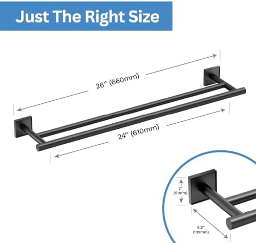 Gatco 5614MX Mode Double Towel Bar, Matte Black/Wall Mounted 24 Inch Double Towel Holder Rack for Bathroom