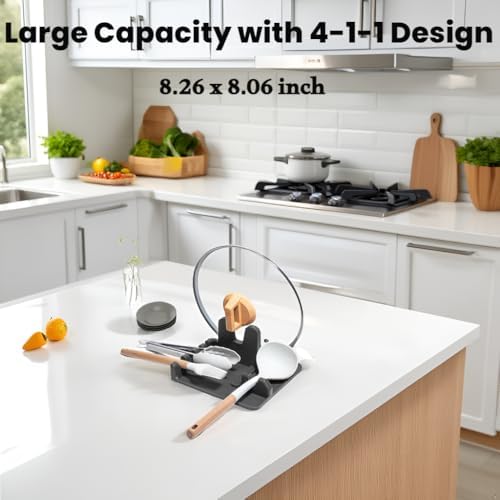 AUOON Silicone Utensil Rest with Lid Holder, Large, Gray