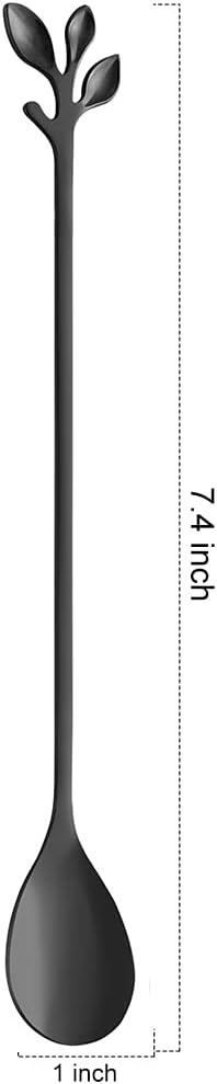 AnSaw 6-Piece Elegant Black Leaf Long Handle Teaspoons - Image 2