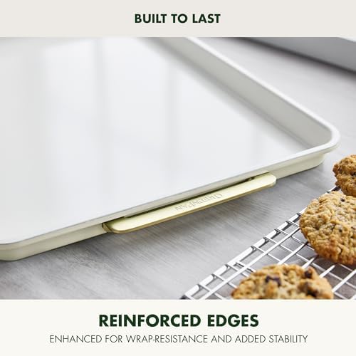 GreenPan Bakeware 13"x18" Half Baking Sheet Pan, Ceramic Nonstick Baking Pan, PFAS & BPA Free, Gold Handles, Durable Steel, Versatile & Space Saving Ovenware, Freezer to Oven Dish, Cream