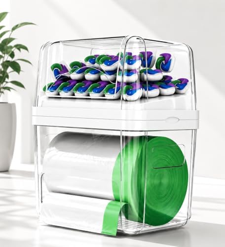 Trash Bag Dispenser Dishwasher Pods Organizer, Clear Acrylic Garbage Bag Holder Under Sink Organizer, Laundry Pods Container Kitchen Pantry Laundry Room