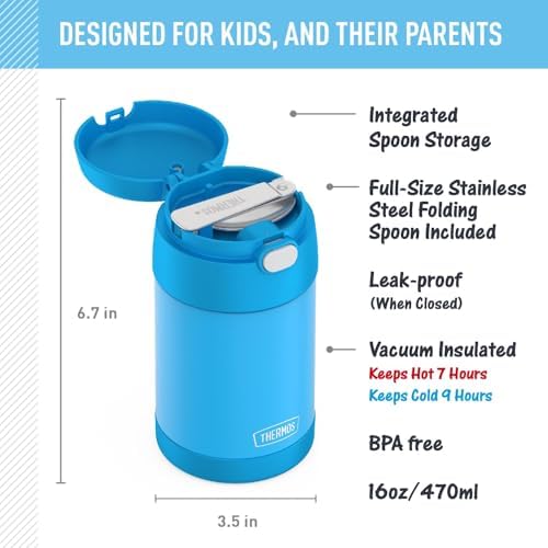 THERMOS FUNTAINER Food Jar with Spoon, 16oz, Denim Blue