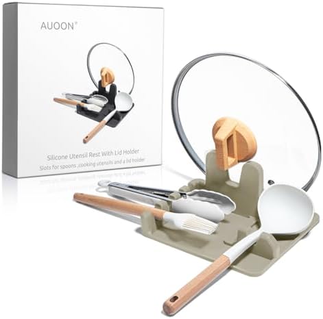 AUOON Silicone Utensil Rest with Lid Holder, Large, Milk Shake