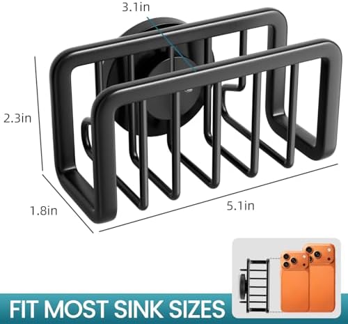 TAILI Black Sponge Holder for Kitchen Sink with Strong Suction Cup