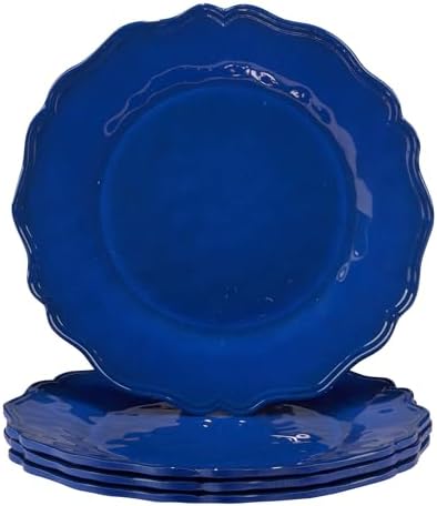 Isabella Blue Melamine Dinner Plates Set of 4 – Lightweight Unbreakable Plates for Indoor Outdoor Dining, Dishwasher Safe, BPA-Free, Great for BBQ, Poolside, Patio, or RV Use