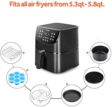 COSORI Air Fryer Accessories, Set of 6 Perfect for Most 5.0 Qt and Larger Ovens, Cake & Pizza Pan, Metal Holder, Rack & Skewers, etc, BPA Free, Nonstick, Dishwasher Safe, 5.8 QT, Black
