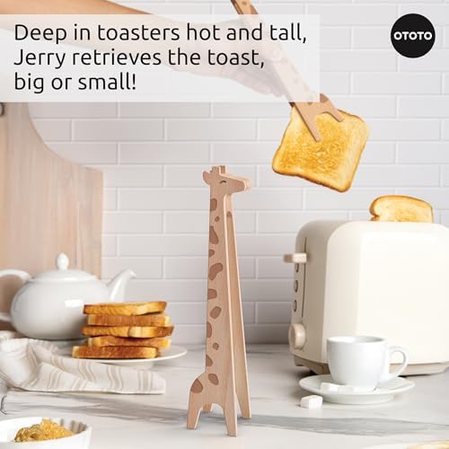 NEW OTOTO Jerry the Giraffe Toaster Tongs - Multipurpose Wooden Tongs for Cooking, Serving Food, Kitchen Gifts, Fun Gifts, Cute Kitchen Accessories, Fun Gadgets