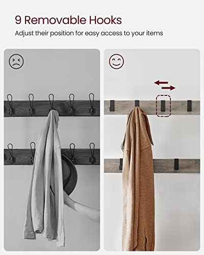 VASAGLE Coat Rack, Hall Tree with Shoe Bench, 4-in-1, 9 Removable Hooks