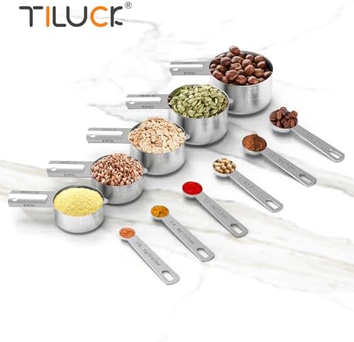 TILUCK Stainless Steel Measuring Cups & Spoons Set, Cups and Spoons