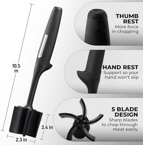 Zulay Kitchen Ground Meat Chopper Tool – 5-Blade Nylon Meat Chopper for Ground Beef, Non-Toxic Food Safe Meat Masher & Breaker, Heat Resistant to 180°C, Dishwasher Safe – Black