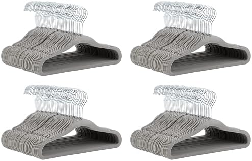 Amazon Basics Kids Velvet, Non-Slip Clothes Hangers for Infant and Toddler, 11.6 inches (for Baby Clothes), Gray (Pack of 4)