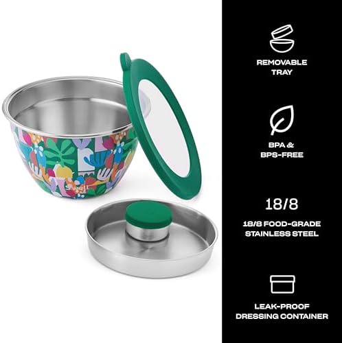 S’well Stainless Steel 64oz Salad Bowl Kit, Paper Cutouts Design, Includes 2oz Mini Canister and Removable Tray, Leakproof, Easy to Clean, Dishwasher Safe