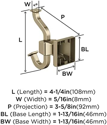 Amerock Mulholland Double Prong Golden Champagne Wall-Mounted Hook
