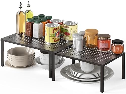 Simple Houseware Cabinet Counter Shelf Organizer w/Steel Surface, Bronze