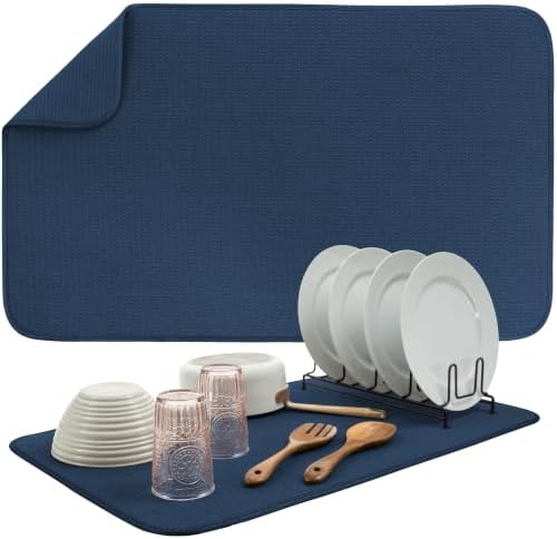 S&T INC. Dish Drying Mat, 18" x 30", Jumbo, Navy