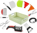 13-Piece Kitchen Gadget Set (Includes Storage Basket) — Features Kitchen Shears, Garlic Press, Knife Sharpener, Julienne Peeler, Standard Peeler, Anti-Scald Tongs (13 PCS-B)