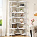 Tribesigns Corner Shelf, 7-Tier Industrial Corner Bookshelf, Wood and Metal Corner Etagere Bookcase, Freestanding Display Shelf for Living Room, Kitchen, Home Office, White