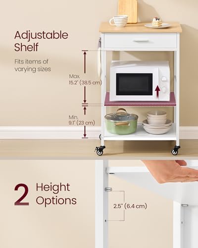 VASAGLE Kitchen Island Cart with Storage, Drawer, Adjustable Shelf, 2 Hooks