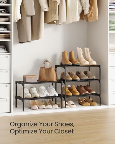 SONGMICS Shoe Rack, 2-Tier Stackable Metal Shoe Organizer, 17.7" Wide