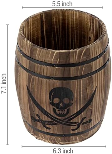 MyGift Pirate Rum Cask Utensil Crock, Rustic Burnt Wood Kitchen Holder