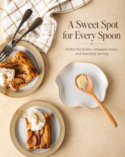 Miamolo Spoon Rest for Stove Top, Spoon Holder for Stove, 5.3In Ceramic Spoon Rest for Kitchen Counter, Coffee Spoon Holder with Ruffled Edge, Farmhouse Spatula Holder for Kitchen Decor, Beige