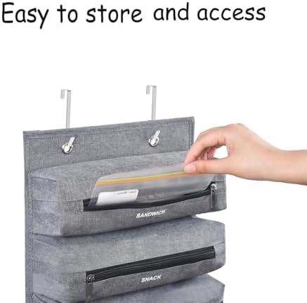 Zipper Bag Organizer Compatible with Gallon, Quart, Sandwich & Snack Food Storage Bag, Kitchen Plastic Bag Storage Organizer for Kitchen RV Camper (Grey)