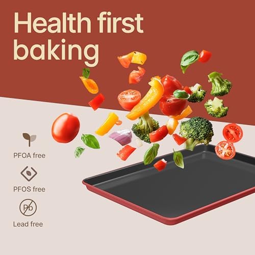 Bakken 8-Piece Ceramic Coated Bakeware Sets, Nonstick Aluminized Steel Pans with Muffin, Loaf, Cake, Roasting Pan, & Cooling Rack, Oven Safe Up To 500°F, Dishwasher Safe, BPA, PTFE & PFAS Free, Pink