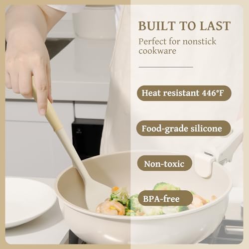 Kikcoin 43 PCS Silicone Kitchen Utensils Set, Dishwasher Safe Kitchen Cooking Utensils Set, 446°F Spatulas Silicone Heat Resistant, Non Toxic Silicone Utensils Set With Two-Tone Grip Handles, Cream