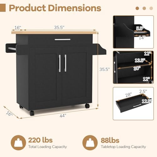 COSTWAY Kitchen Island On Wheels, Rolling Storage Trolley Cart