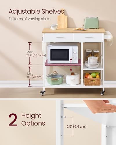 VASAGLE Kitchen Island Cart with Storage, 2 Drawers, Towel Rack