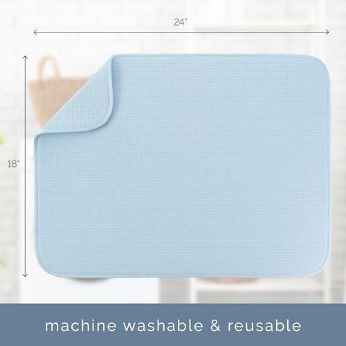 S&T INC. Dish Drying Mat, 18" x 24", XL, Sky Blue
