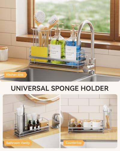 Yofidra Sponge Holder for Kitchen Sink, Sink Caddy with Stone Drying Mat, S