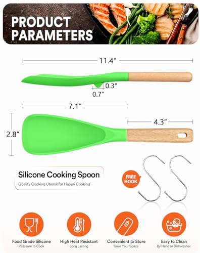 Badiano Silicone Cooking Spoon for Nonstick Cookwares, Multi-function,11.4"