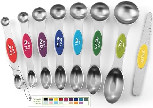 Spring Chef Magnetic Measuring Spoons Set of 8 for Kitchen, Multicolor