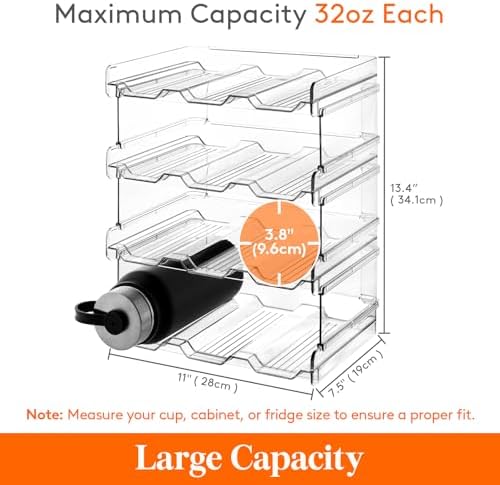 Lifewit Stackable Water Bottle Organizer for Cabinet, Clear Tumbler Holder