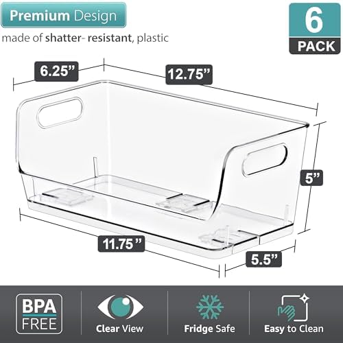 Sorbus Clear Pantry Organizer with Stackable Storage Bins, Open Front
