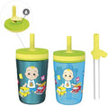 Zak Designs CoComelon Kelso Tumbler Set, Leak-Proof Screw-On Lid with Straw, Bundle for Kids Includes Plastic and Stainless Steel Cups with Bonus Sipper (3pc Set, Non-BPA)