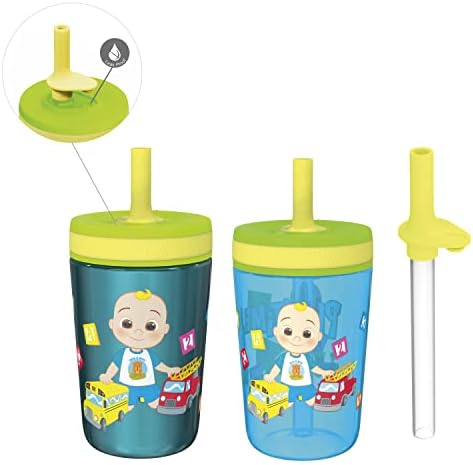 Zak Designs CoComelon Kelso Tumbler Set, Leak-Proof Screw-On Lid with Straw, Bundle for Kids Includes Plastic and Stainless Steel Cups with Bonus Sipper (3pc Set, Non-BPA)