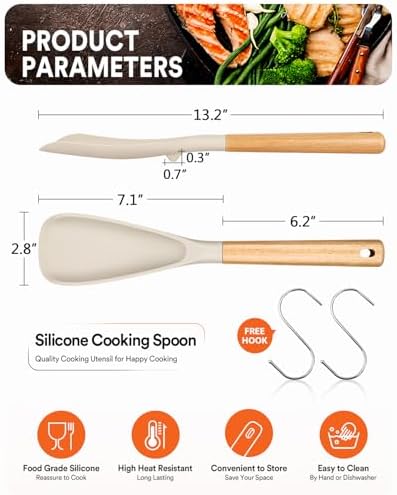 Badiano Silicone Cooking Spoon for Nonstick Cookwares, Multi-function,13.4"