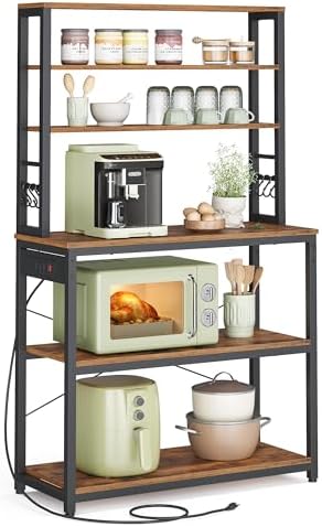 VASAGLE Coffee Bar, 31.5 Inches 6-Tier Baker's Rack with 6 Hooks