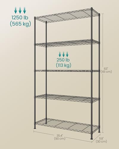 SONGMICS 5-Tier Bathroom Shelf, Storage Rack for Small Space