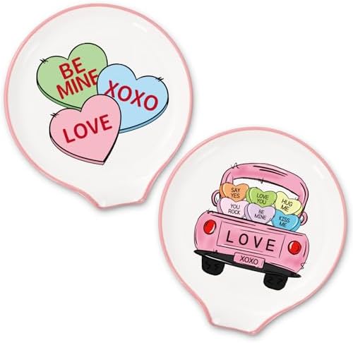 JarThenaAMCS 2Pcs 4.7inch Valentine's Day Spoon Rest Conversation Heart Truck Small Coffee Spoon Holder for Romantic Coffee Stirrers Teaspoon Bar Station Accessories