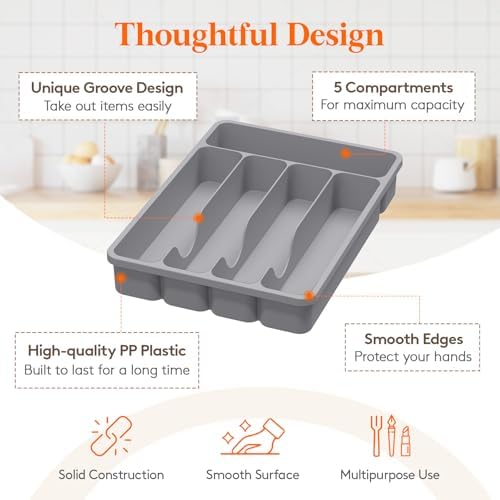 Lifewit Silverware Organizer with Lid, Covered Utensil Tray, 9.5x12.7