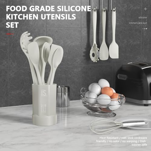 AOTHOD Silicone Cooking Utensils Set - 446°F Heat Resistant Silicone Kitchen Utensils,Spatula,Spoon, Kitchen Utensil Sets Gadgets Tools Set for Nonstick Cookware,Dishwasher Safe Bpa Free (Cream White)