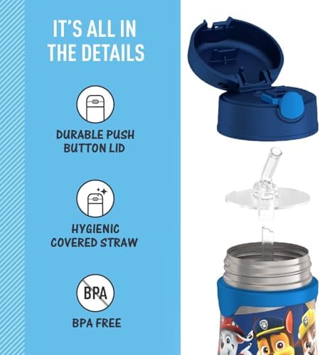 THERMOS Vacuum Insulated Stainless Steel 10oz Straw Bottle, PAW PATROL BOY