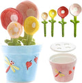 Flower Measuring Spoons Set in Pot - Ceramic Baking Measuring Spoons with Holder for Dry & Wet Ingredients - Cute Flower Figurine - Dishwasher Safe - 1 Tbsp, 1/2 Tsp, 1/4 Tsp - Unique Gift - Blue