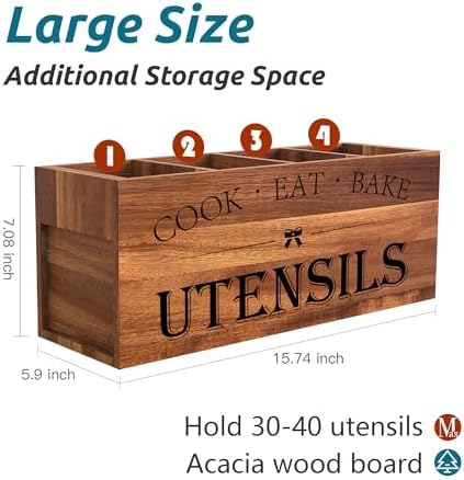Suli Extra Large Utensil Holder Countertop for Kitchen Counter,Acacia Wood
